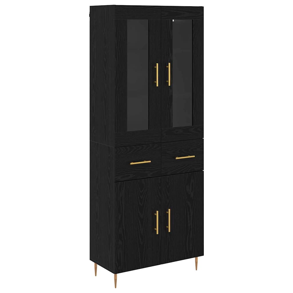 Highboard with Drawer 2 pcs Black Oak Engineered Wood