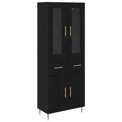 Highboard with Drawer 2 pcs Black Oak Engineered Wood
