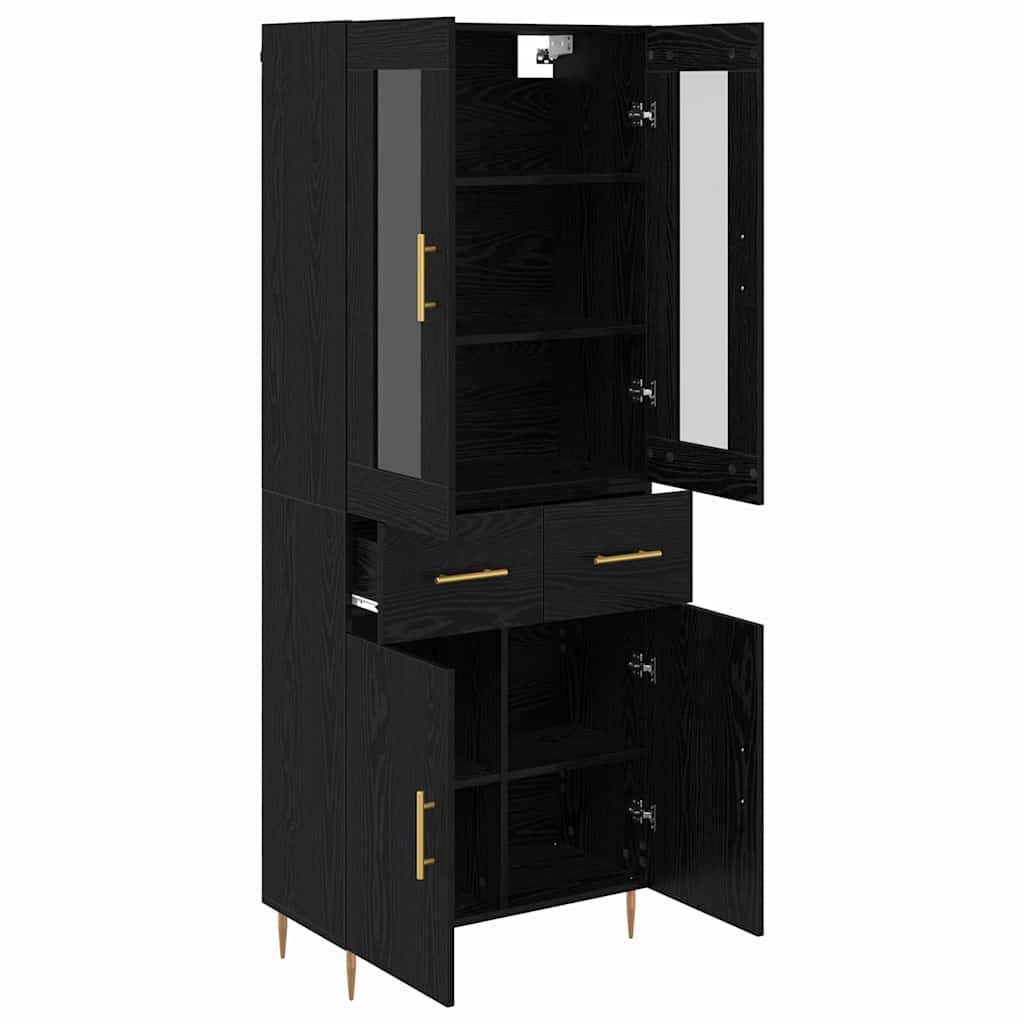 Highboard with Drawer 2 pcs Black Oak Engineered Wood