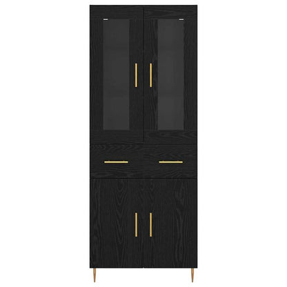 Highboard with Drawer 2 pcs Black Oak Engineered Wood