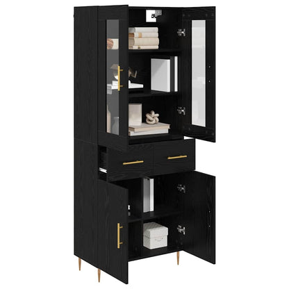 Highboard with Drawer 2 pcs Black Oak Engineered Wood