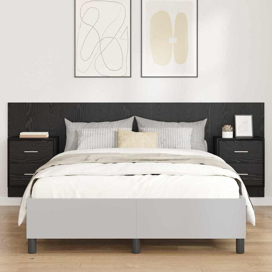 Headboard With Cabinet 3 pcs Black Oak Engineered Wood