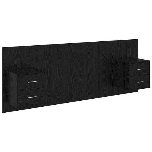 Headboard With Cabinet 3 pcs Black Oak Engineered Wood