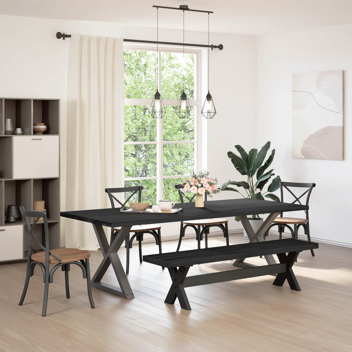 Dining Bench NOAIN 180 x 41 x 45 cm Solid Pine Wood Black