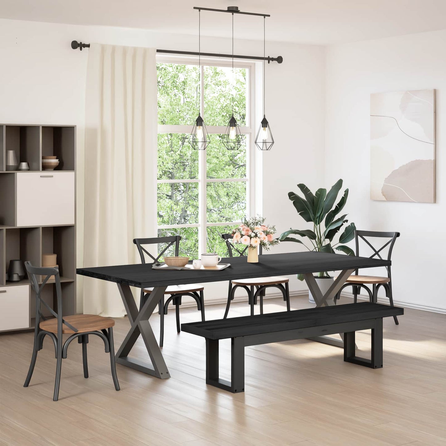 Dining Bench NOAIN 160 x 41 x 45 cm Solid Pine Wood Black
