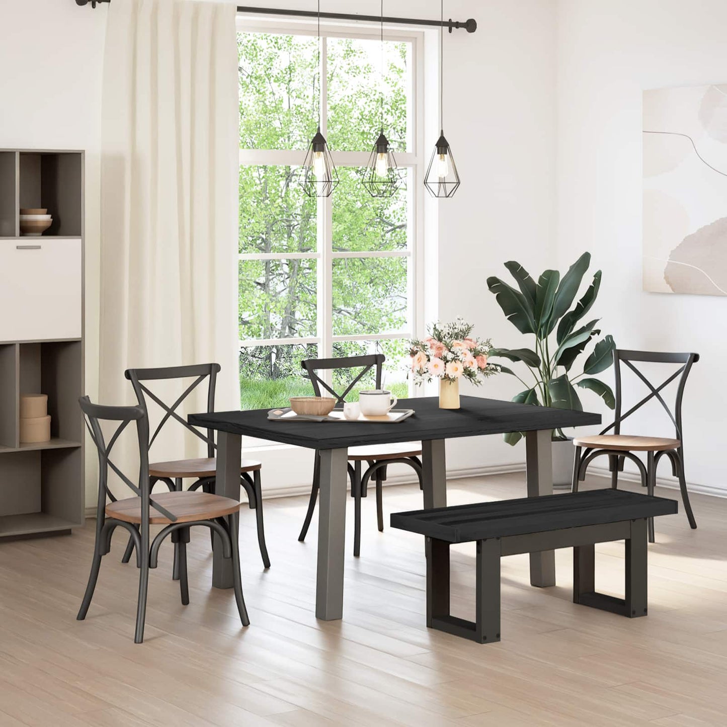 Dining Bench NOAIN 120 x 41 x 45 cm Solid Pine Wood Black