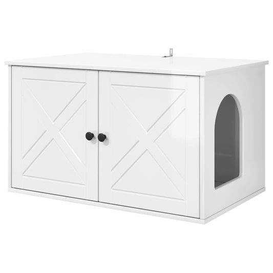 Cat House Gloss White 85 x 55 x 50.5 cm Engineered Wood