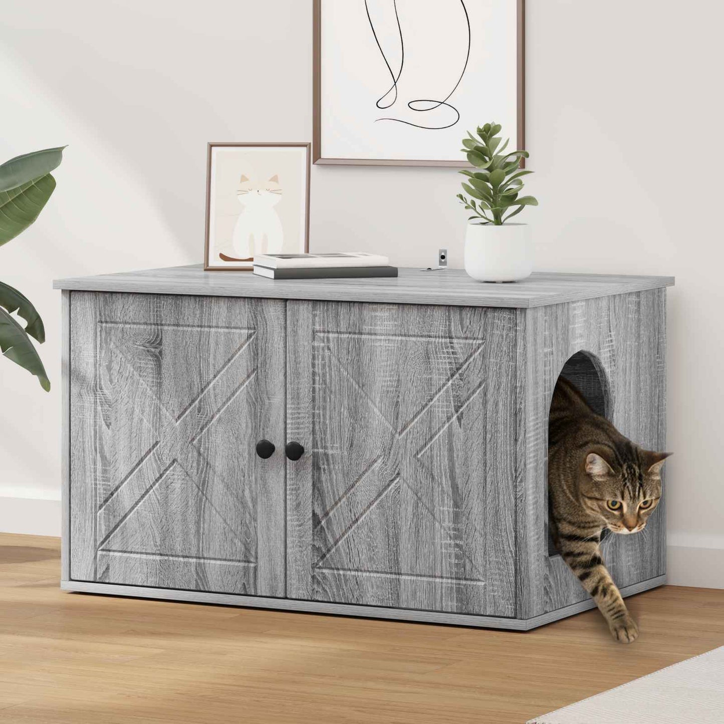 Cat House Grey Sonoma 85 x 55 x 50 cm Engineered Wood
