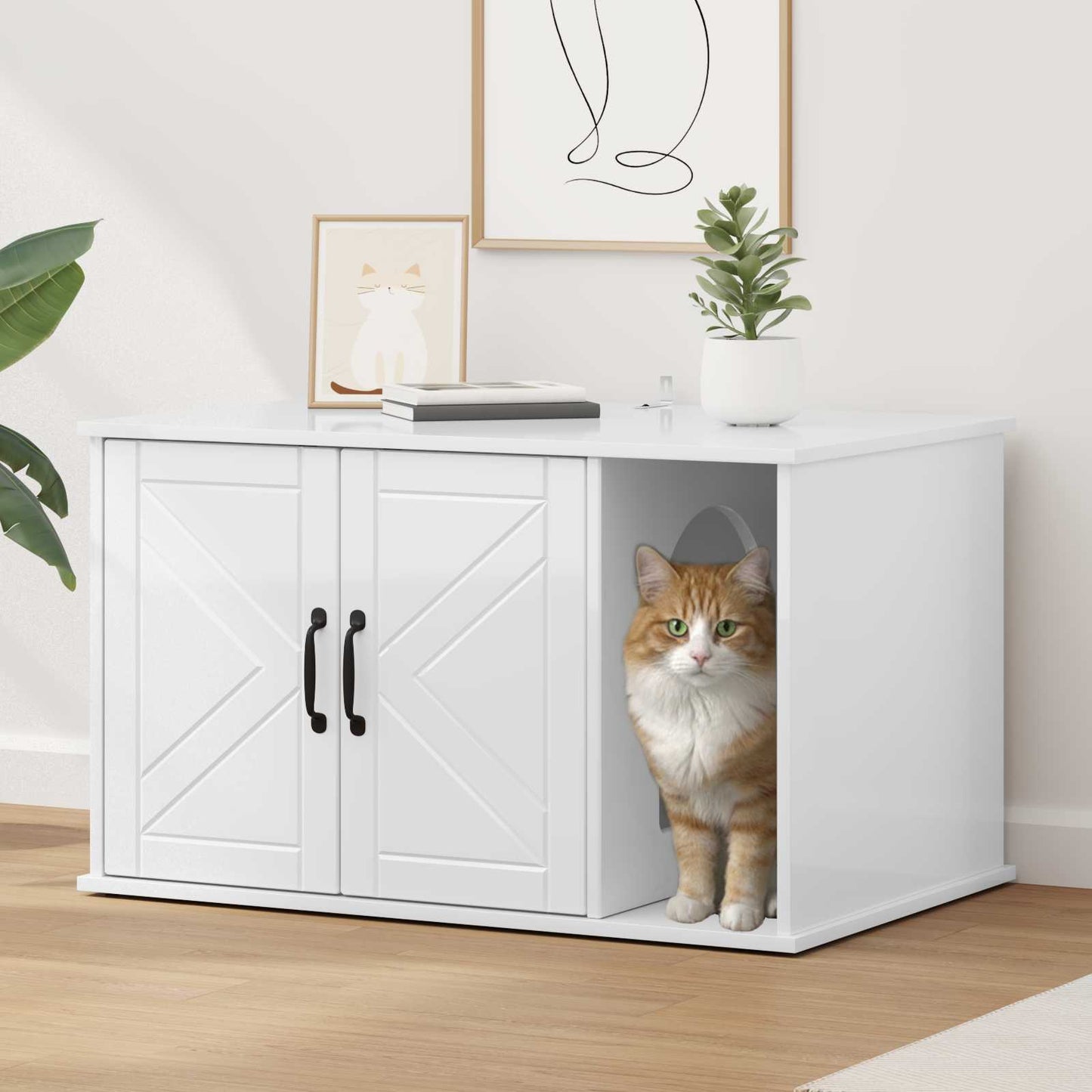 Cat House Gloss White 85 x 55 x 50 cm Engineered Wood
