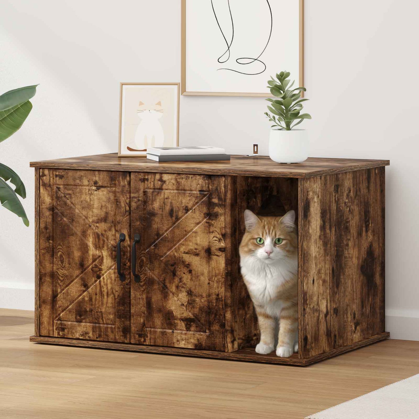 Cat House Smoked Oak 85 x 55 x 50 cm Engineered Wood