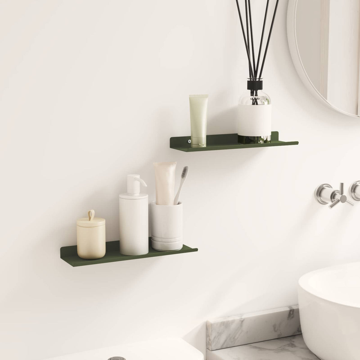 Floating Shelf 2 pcs Olive Green 30 x 9 x 2.5 cm Steel