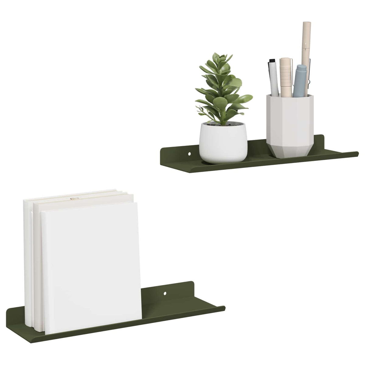 Floating Shelf 2 pcs Olive Green 30 x 9 x 2.5 cm Steel