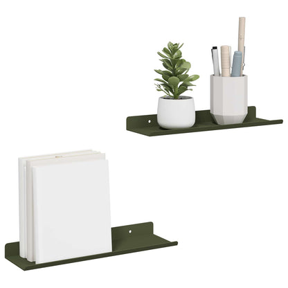Floating Shelf 2 pcs Olive Green 30 x 9 x 2.5 cm Steel