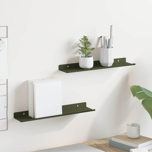 Floating Shelf 2 pcs Olive Green 40 x 9 x 2.5 cm Steel