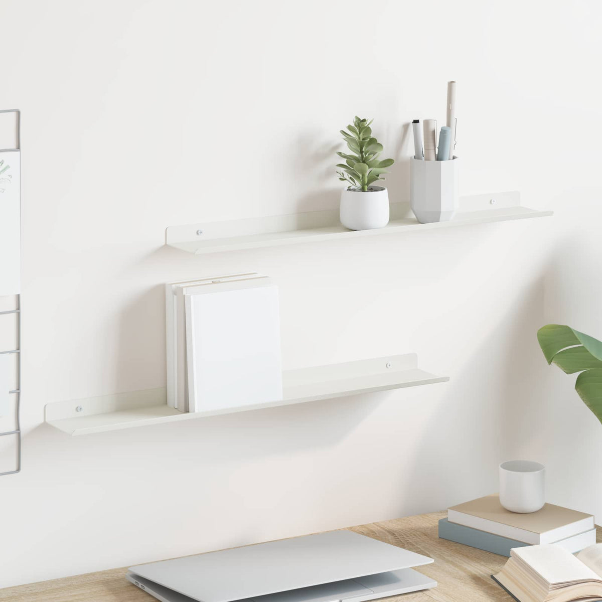 Floating Shelf 2 pcs White 60 x 8.5 x 2.5 cm Steel