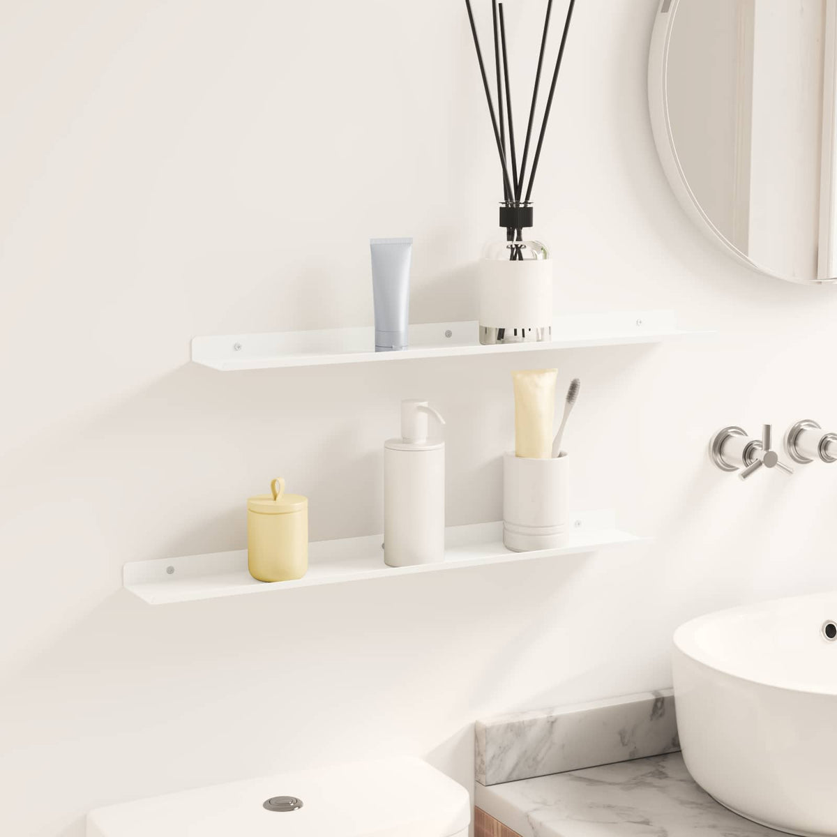 Floating Shelf 2 pcs White 60 x 8.5 x 2.5 cm Steel