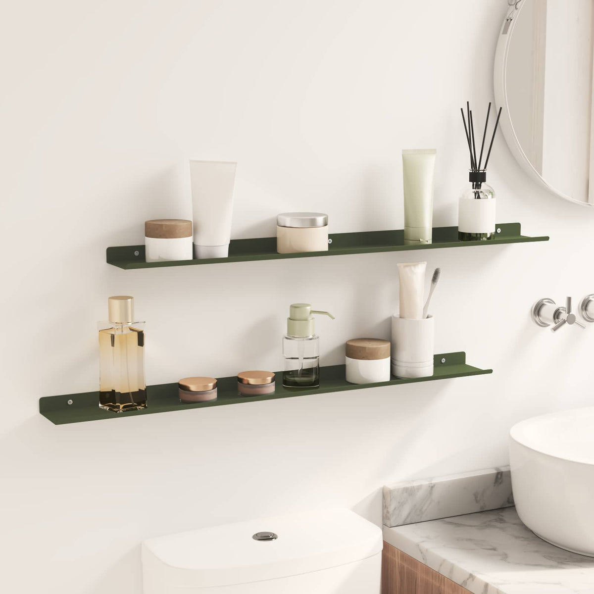Floating Shelf 2 pcs Olive Green 80 x 9 x 2.5 cm Steel