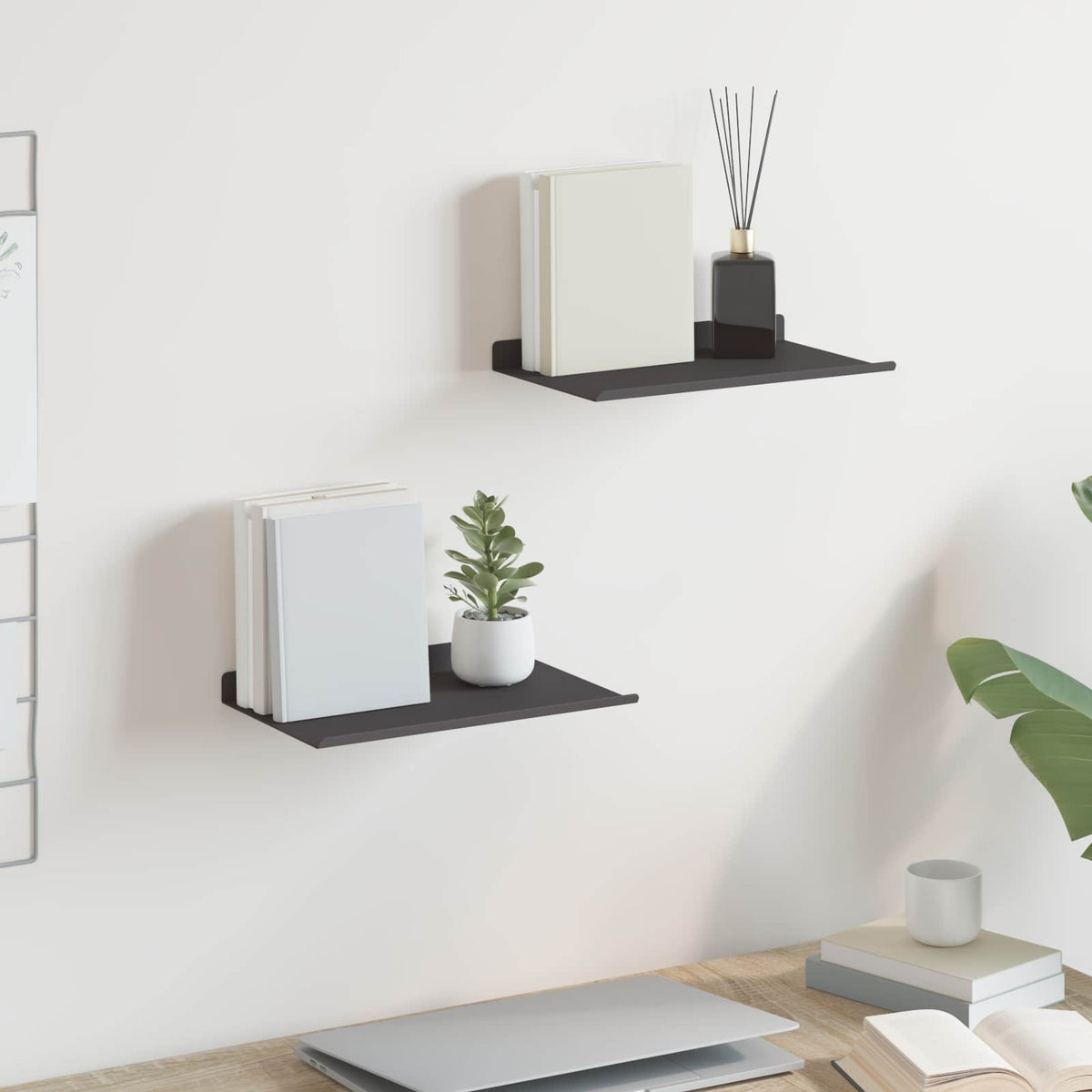 Floating Shelf 2 pcs Black 30 x 18 x 2.5 cm Steel