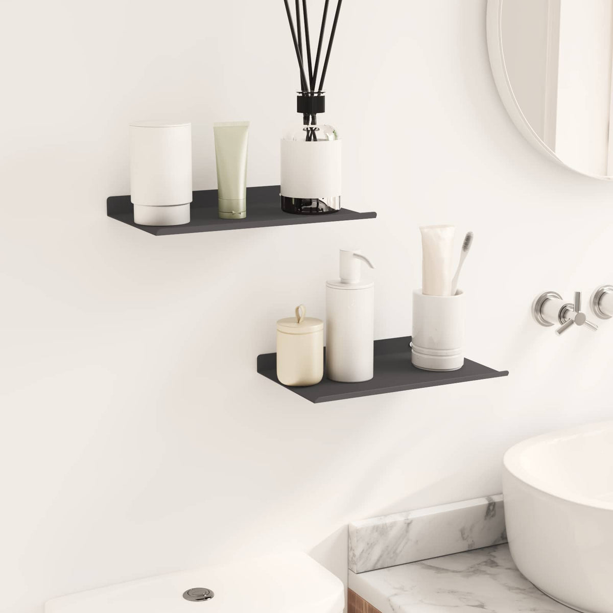 Floating Shelf 2 pcs Black 30 x 18 x 2.5 cm Steel