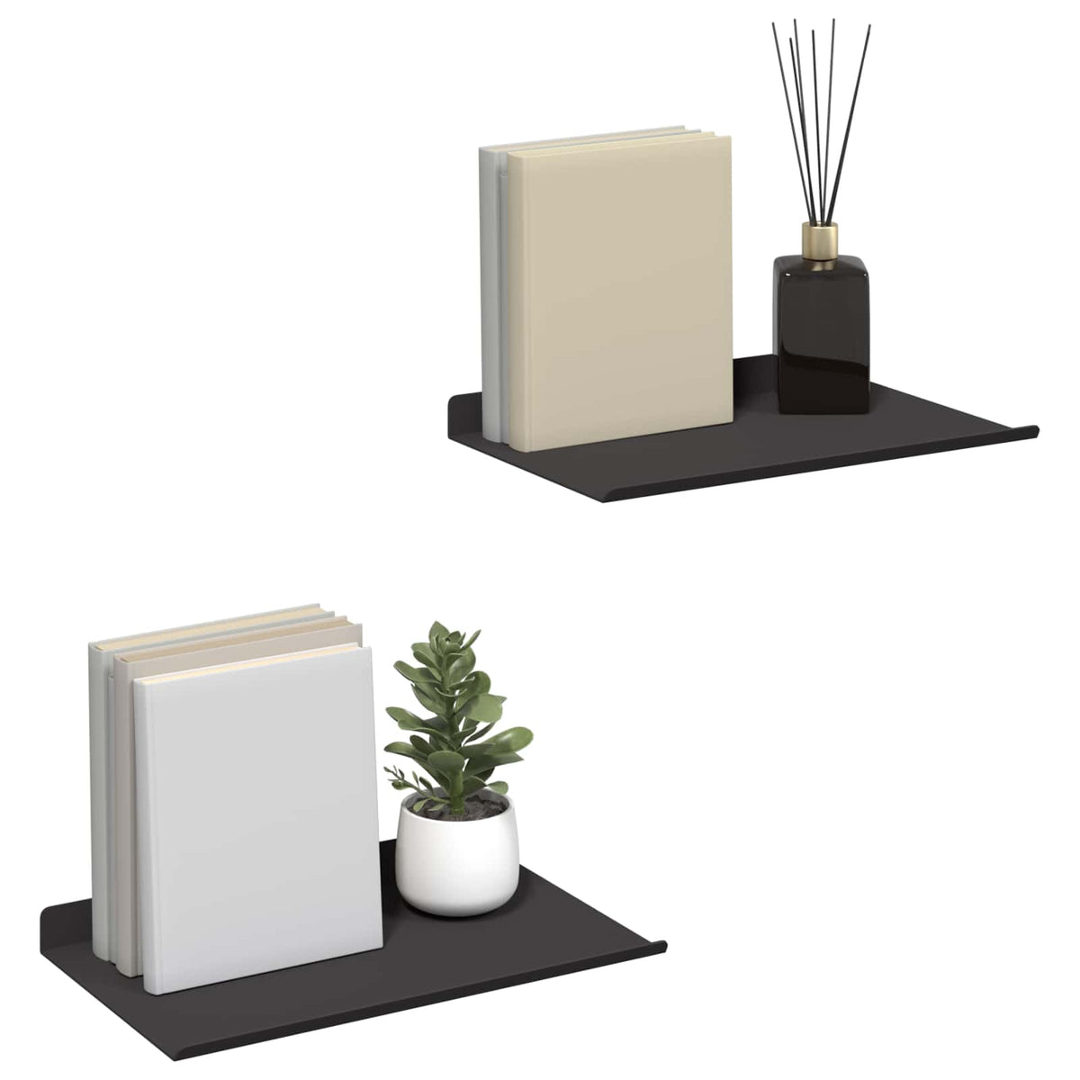 Floating Shelf 2 pcs Black 30 x 18 x 2.5 cm Steel