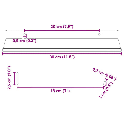 Floating Shelf 2 pcs Black 30 x 18 x 2.5 cm Steel
