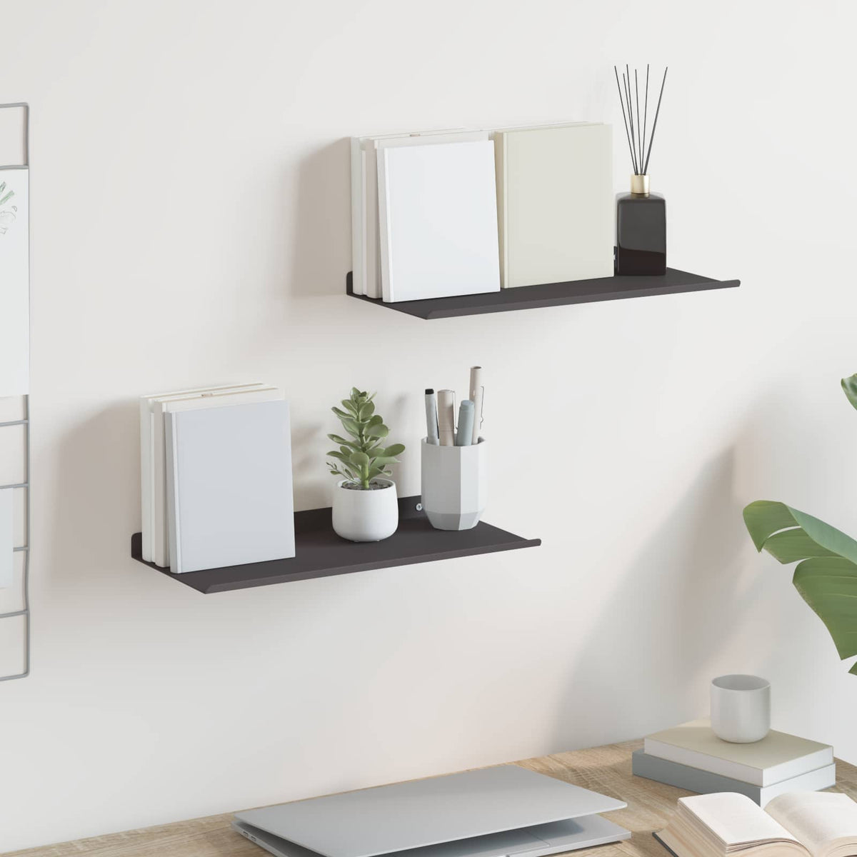 Floating Shelf 2 pcs Black 40 x 18 x 2.5 cm Steel