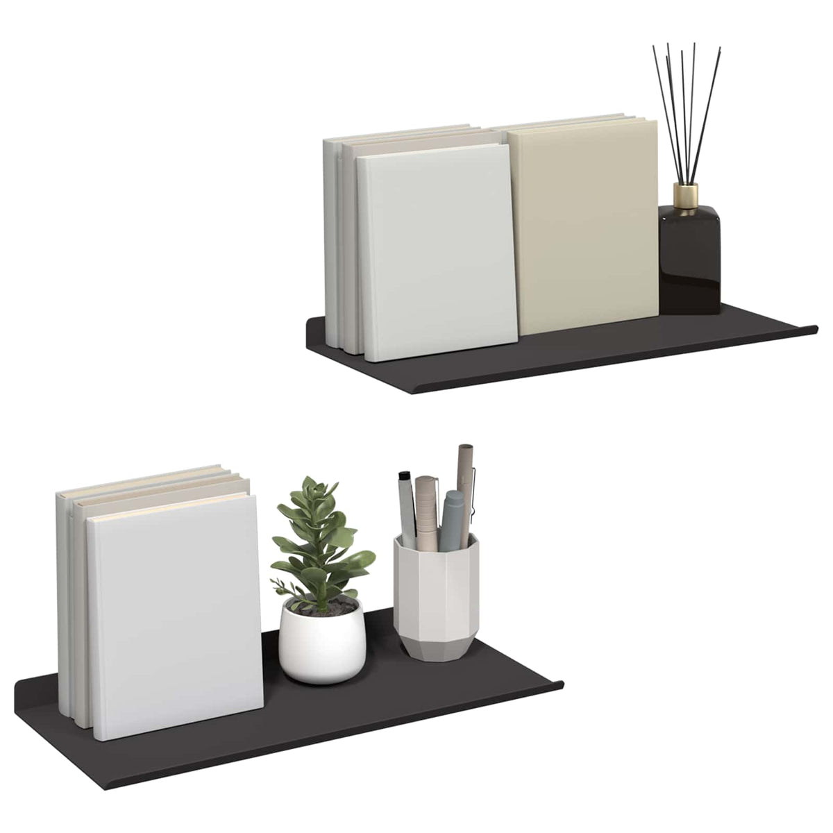 Floating Shelf 2 pcs Black 40 x 18 x 2.5 cm Steel
