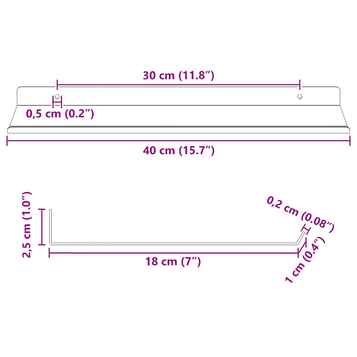 Floating Shelf 2 pcs Black 40 x 18 x 2.5 cm Steel