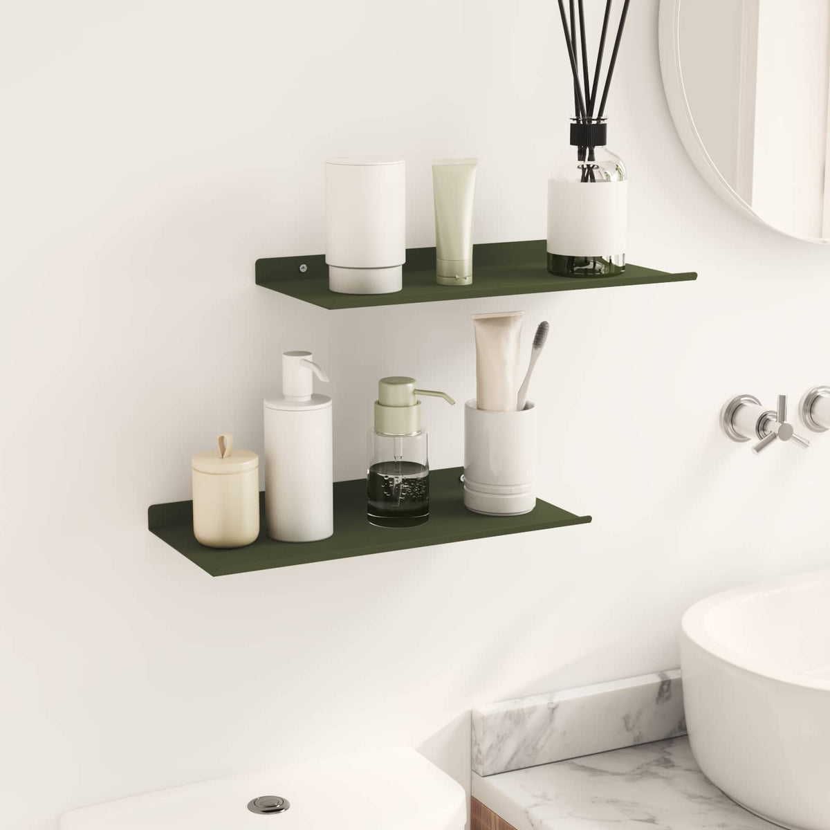 Floating Shelf 2 pcs Olive Green 40 x 18 x 2.5 cm Steel