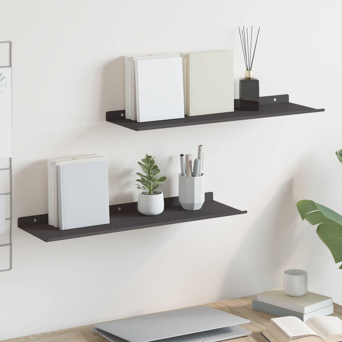 Floating Shelf 2 pcs Black 60 x 18 x 2.5 cm Steel