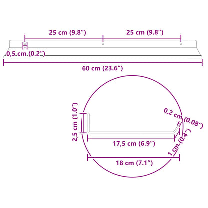 Floating Shelf 2 pcs Black 60 x 18 x 2.5 cm Steel