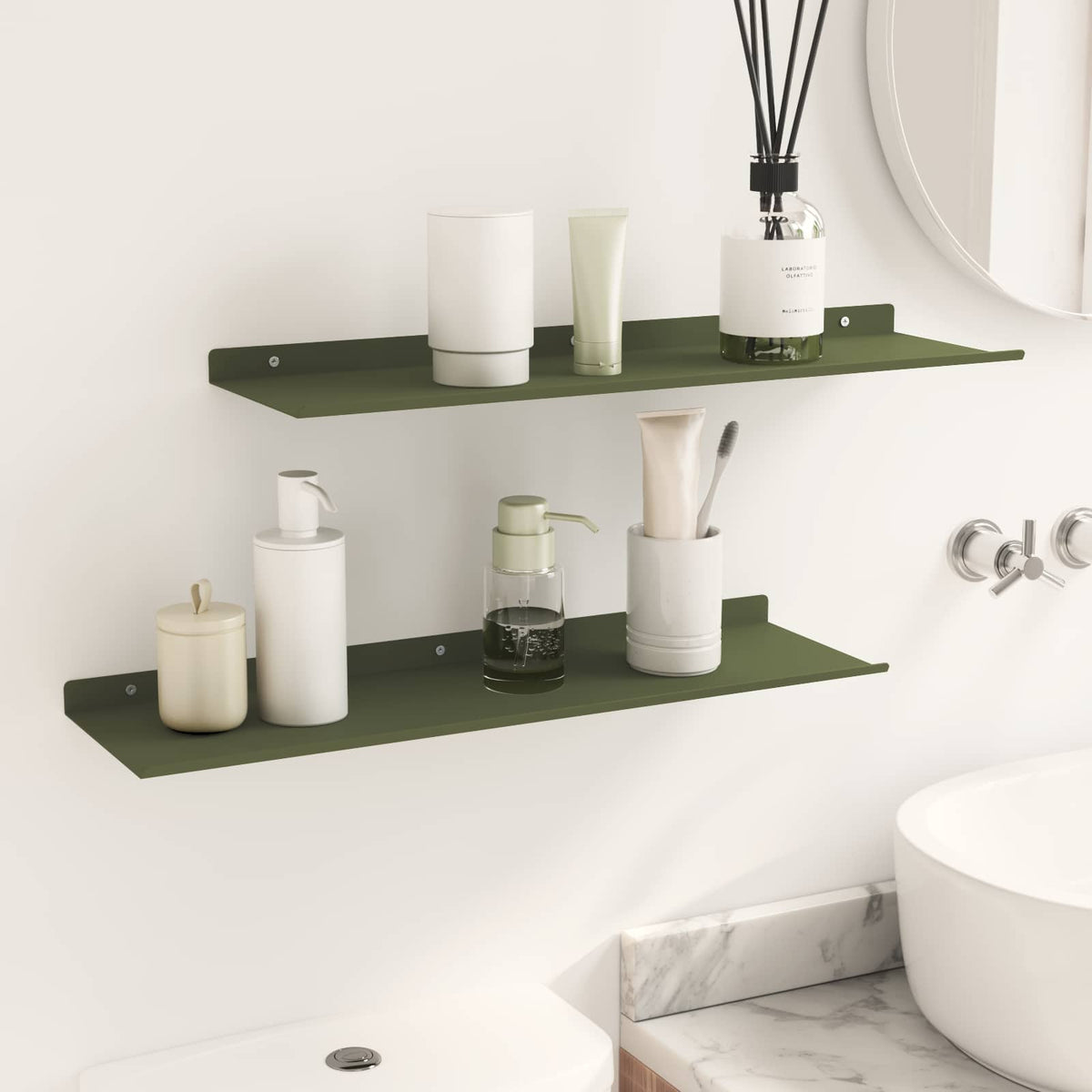 Floating Shelf 2 pcs Olive Green 60 x 18 x 2.5 cm Steel