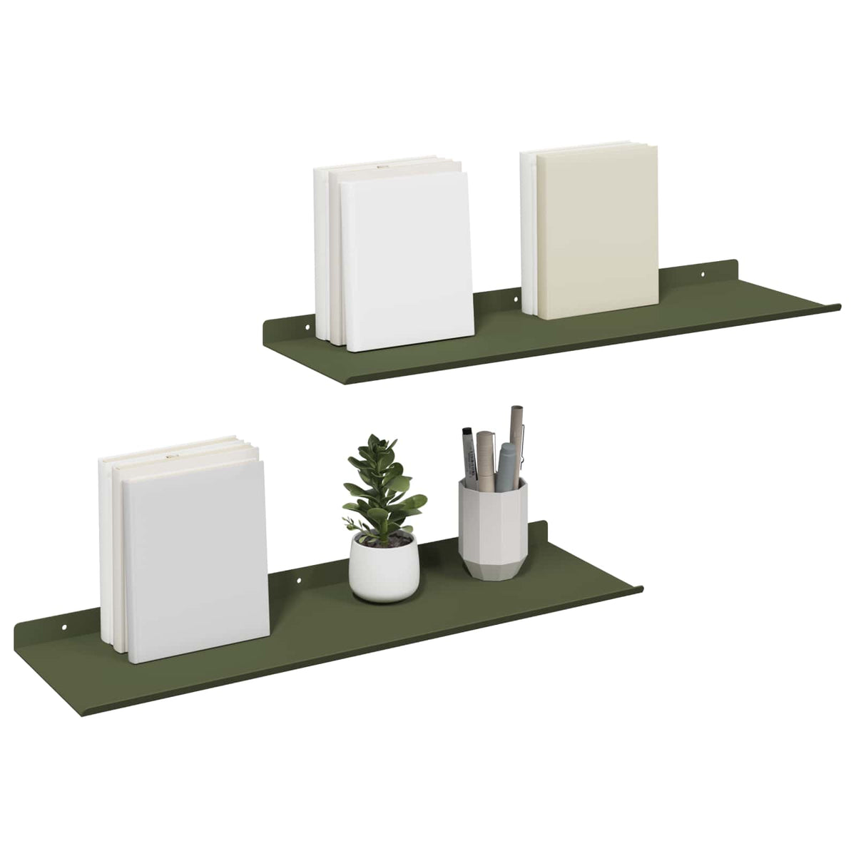 Floating Shelf 2 pcs Olive Green 60 x 18 x 2.5 cm Steel