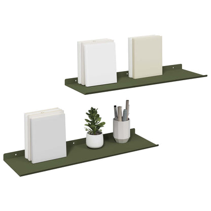 Floating Shelf 2 pcs Olive Green 60 x 18 x 2.5 cm Steel