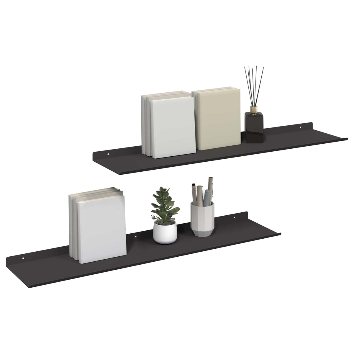 Floating Shelf 2 pcs Black 80 x 18 x 2.5 cm Steel