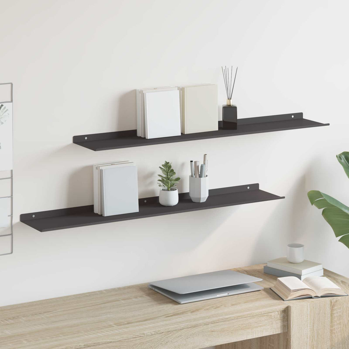 Floating Shelf 2 pcs Black 100 x 18 x 2.5 cm Steel