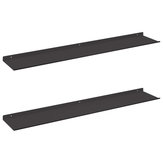 Floating Shelf 2 pcs Black 100 x 18 x 2.5 cm Steel