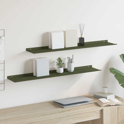Floating Shelf 2 pcs Olive Green 100 x 18 x 2.5 cm Steel