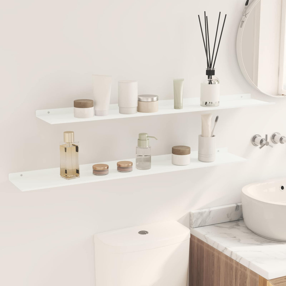 Floating Shelf 2 pcs White 100 x 18 x 2.5 cm Steel