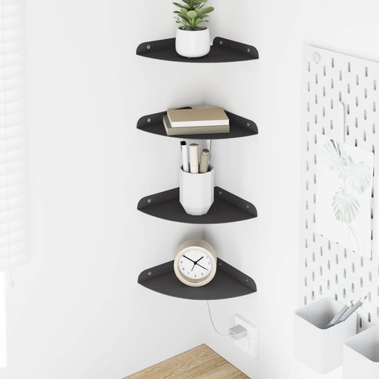 Corner Floating Shelf 4 pcs Black 18 x 18 x 2 cm