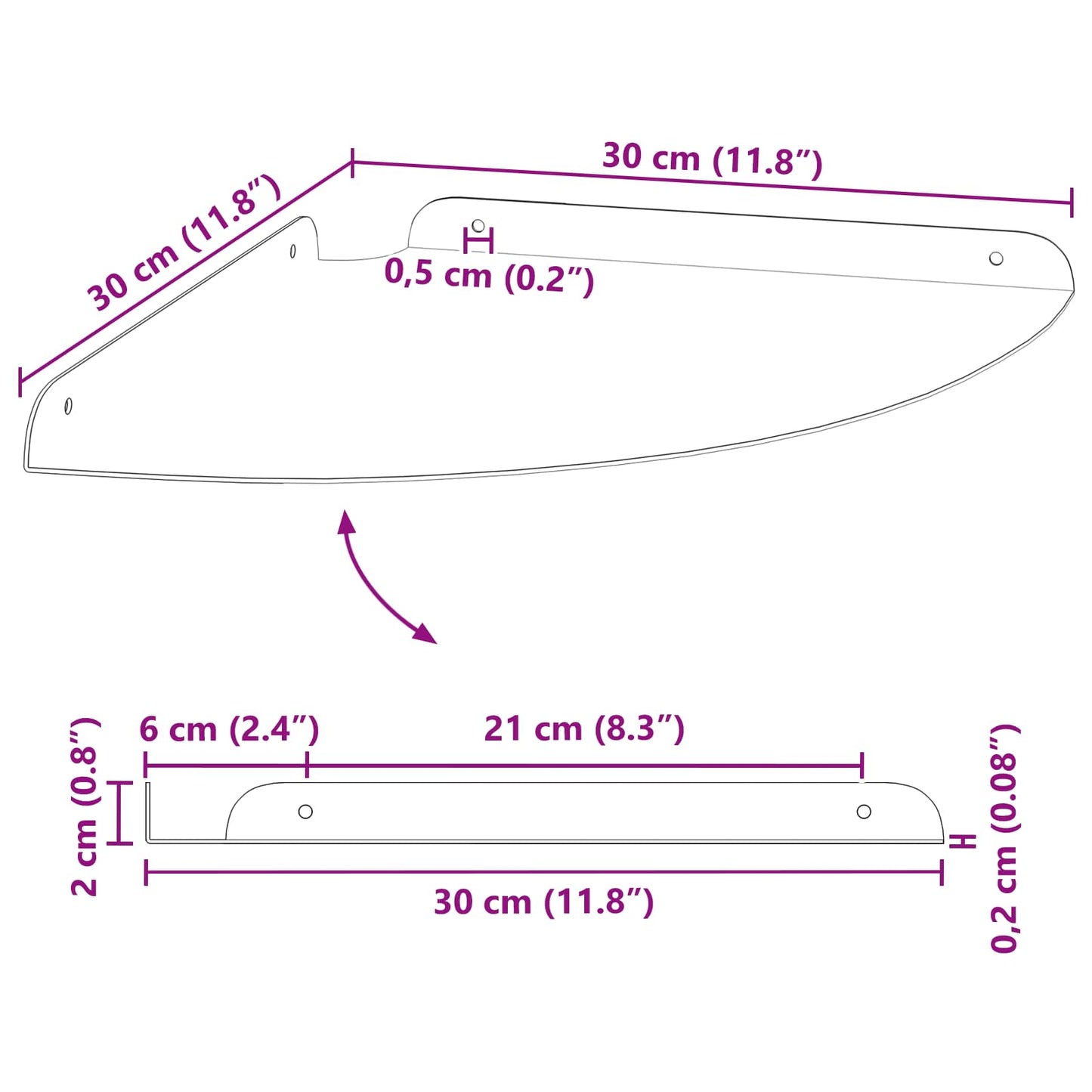 Floating Shelf with Shelf 2 pcs White 30 x 30 x 2 cm