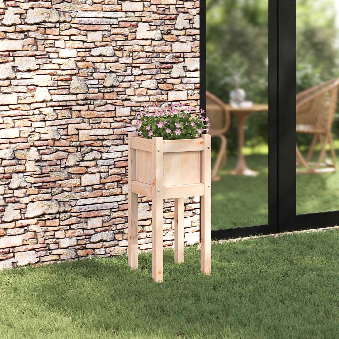 Garden Planter Nature 31 x 31 x 70 cm Solid Pine Wood