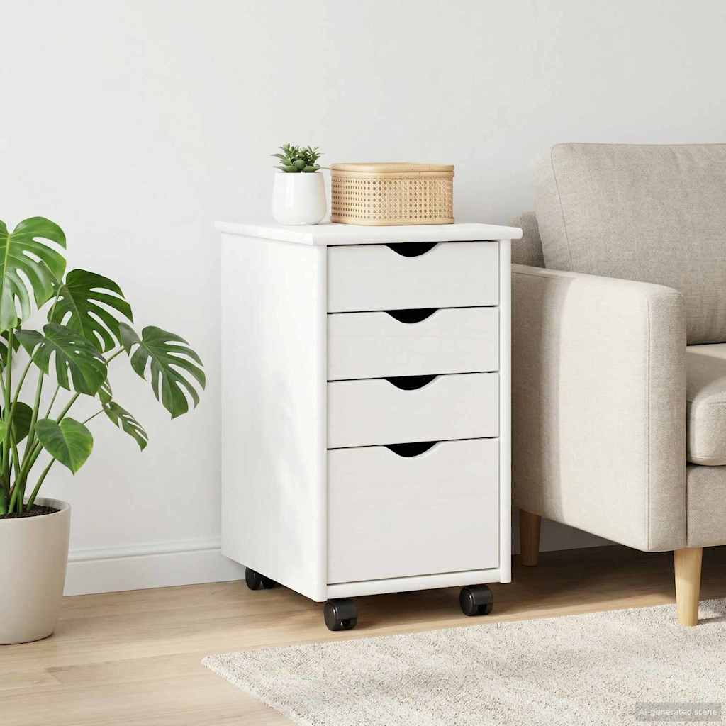 Rolling Cabinet White 34 x 39 x 56 cm Solid Pine Wood