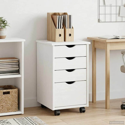 Rolling Cabinet White 34 x 39 x 56 cm Solid Pine Wood