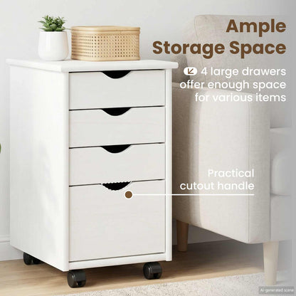 Rolling Cabinet White 34 x 39 x 56 cm Solid Pine Wood