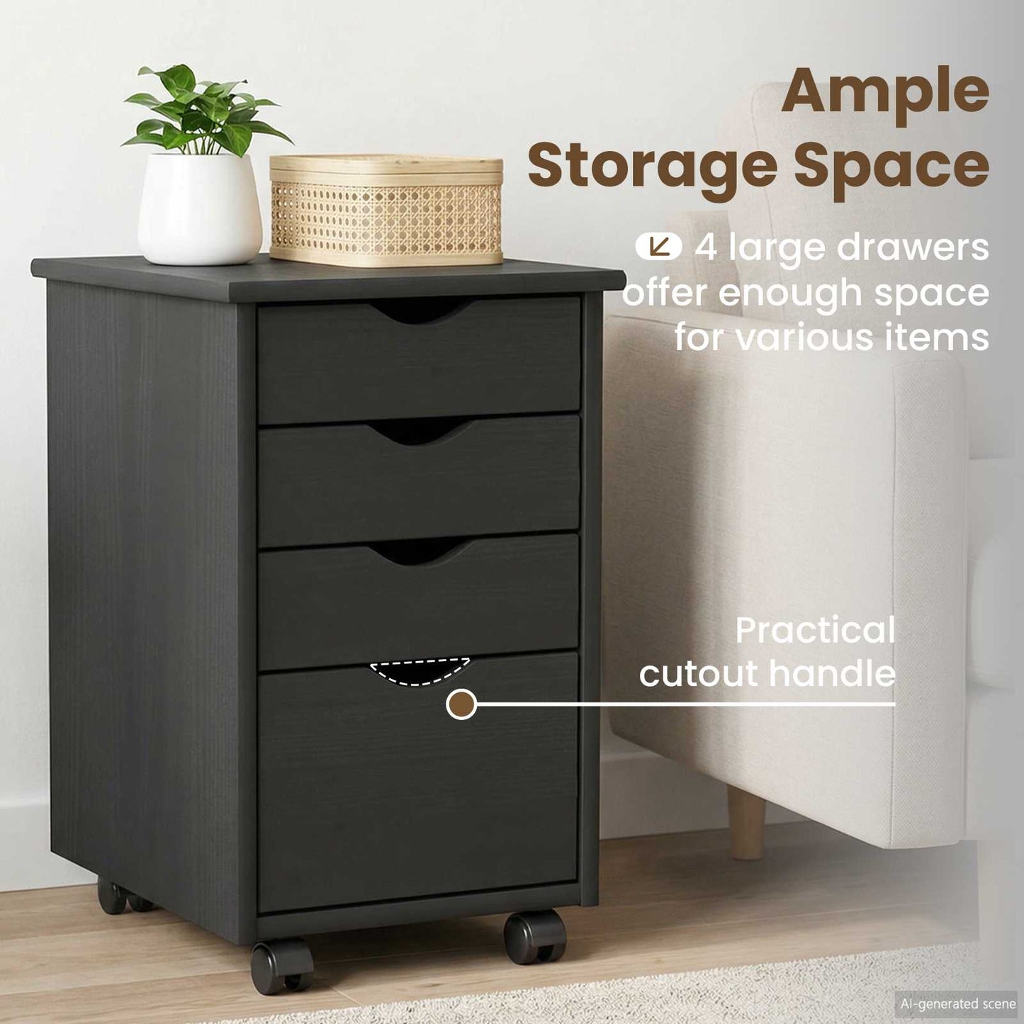 Rolling Cabinet with Wheel Grey 34 x 39 x 56 cm Solid Pine Wood