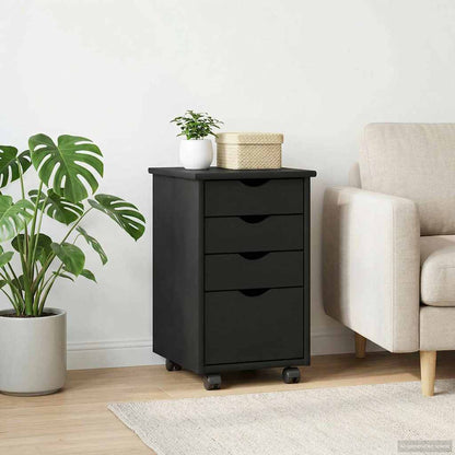 Rolling Cabinet Black 34 x 39 x 56 cm Solid Pine Wood