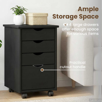 Rolling Cabinet Black 34 x 39 x 56 cm Solid Pine Wood