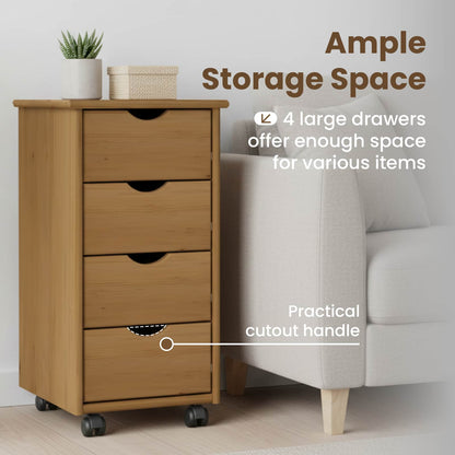 Rolling Cabinet Honey Brown 34 x 39 x 65.5 cm Solid Pine Wood