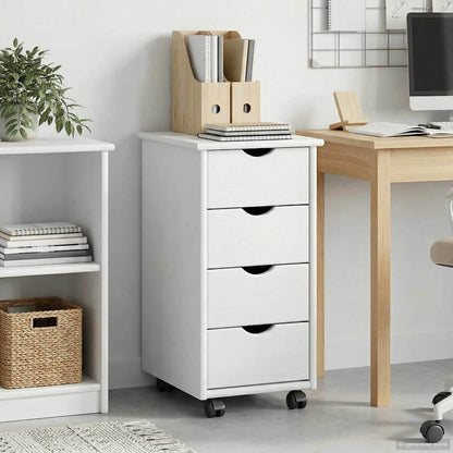 Rolling Cabinet 34 x 39 x 65.5 cm Solid Pine Wood White